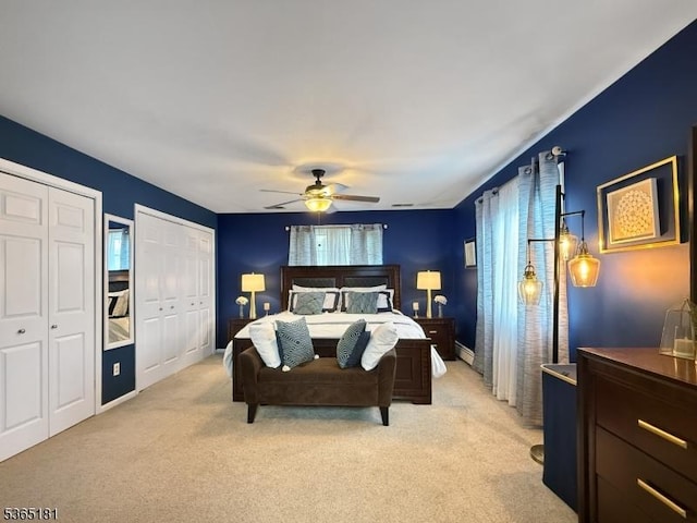 26 Knollwood Rd, Hanover Twp, NJ 07981 - bedroom with light carpet, multiple closets, and ceiling fan
