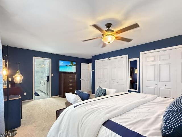 26 Knollwood Rd, Hanover Twp, NJ 07981 - carpeted bedroom featuring multiple closets, a ceiling fan, and ensuite bathroom