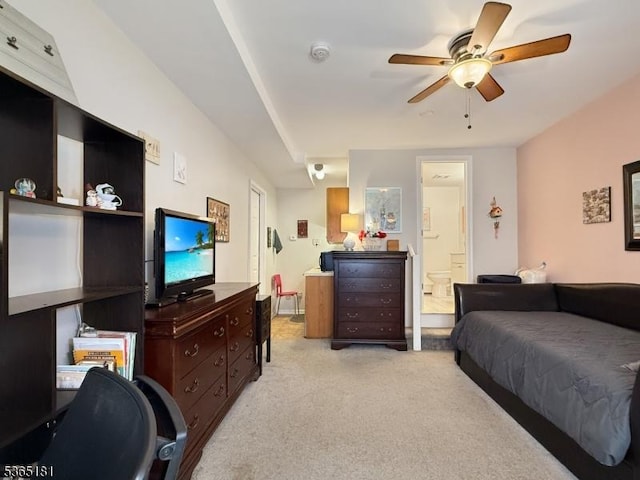 26 Knollwood Rd, Hanover Twp, NJ 07981 - bedroom featuring light colored carpet, ensuite bathroom, and ceiling fan
