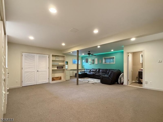 26 Knollwood Rd, Hanover Twp, NJ 07981 - carpeted living area with recessed lighting and ceiling fan