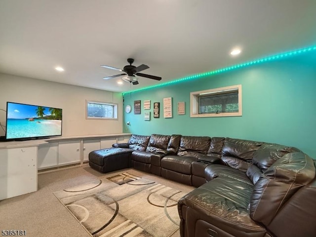 26 Knollwood Rd, Hanover Twp, NJ 07981 - carpeted living room featuring ceiling fan and recessed lighting