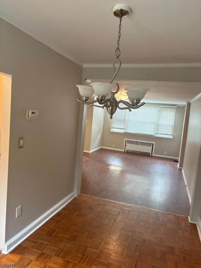 552 Liberty St, City Of Orange Twp, NJ 07050 - unfurnished dining area with a chandelier, radiator, and ornamental molding