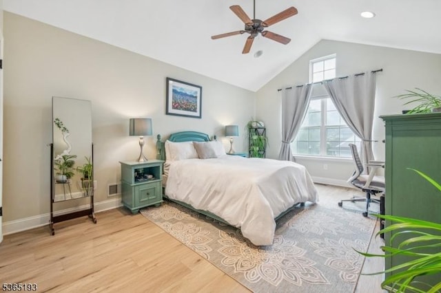 9 Mahogany Way, Randolph Twp, NJ 07869 - bedroom with light wood finished floors, high vaulted ceiling, a ceiling fan, and recessed lighting