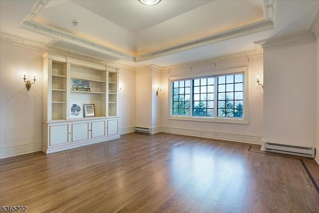 11 Margo Way, Alpine Boro, NJ 07620 - unfurnished room with a baseboard heating unit, crown molding, a raised ceiling, and wood finished floors