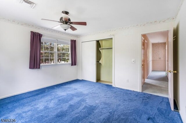 2538 Mountain Ave, Scotch Plains Twp, NJ 07076 - unfurnished bedroom with carpet, a closet, and a ceiling fan