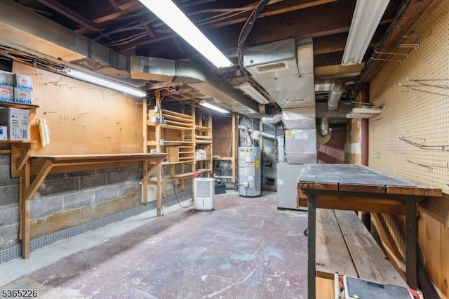 2538 Mountain Ave, Scotch Plains Twp, NJ 07076 - unfinished below grade area featuring a workshop area, water heater, and heating unit