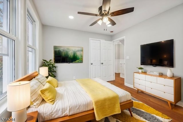 14 Guenther Pl, Passaic City, NJ 07055 - bedroom featuring wood finished floors, ceiling fan, and recessed lighting