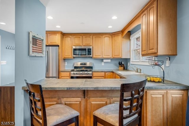 67 Riverview Ave, Lincoln Park Boro, NJ 07035 - kitchen featuring stainless steel appliances, recessed lighting, a peninsula, and a breakfast bar