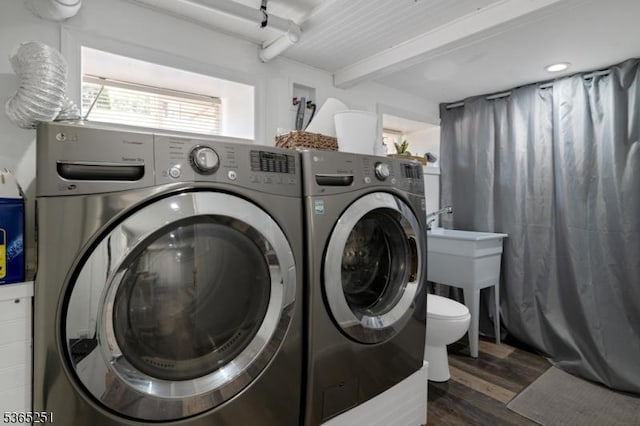 67 Riverview Ave, Lincoln Park Boro, NJ 07035 - laundry room with separate washer and dryer and wood finished floors