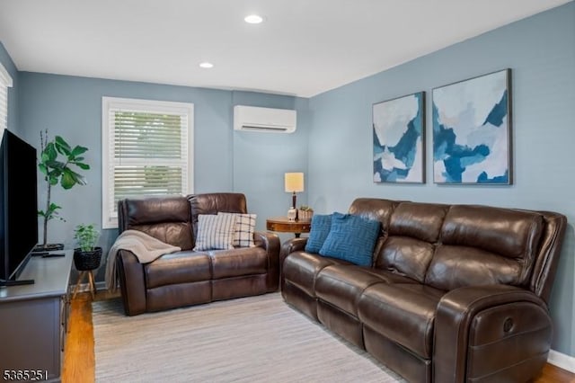 67 Riverview Ave, Lincoln Park Boro, NJ 07035 - living area featuring a wall mounted AC, light wood-type flooring, and recessed lighting