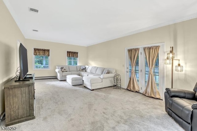 23 Estate Dr, Wantage Twp, NJ 07461 - carpeted living room featuring a baseboard radiator