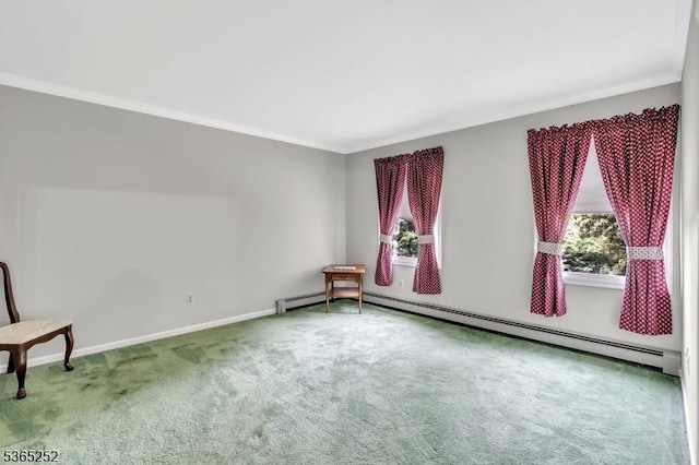 23 Estate Dr, Wantage Twp, NJ 07461 - unfurnished room with baseboard heating, ornamental molding, and carpet floors