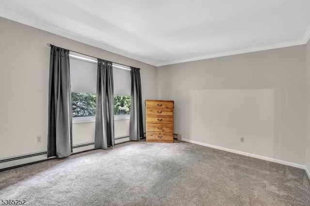 23 Estate Dr, Wantage Twp, NJ 07461 - unfurnished room with crown molding, carpet, a baseboard heating unit, and baseboard heating