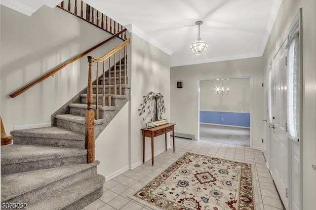 23 Estate Dr, Wantage Twp, NJ 07461 - foyer featuring a chandelier, light tile patterned floors, stairs, and ornamental molding