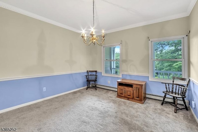 23 Estate Dr, Wantage Twp, NJ 07461 - sitting room featuring carpet floors, a chandelier, ornamental molding, and baseboard heating