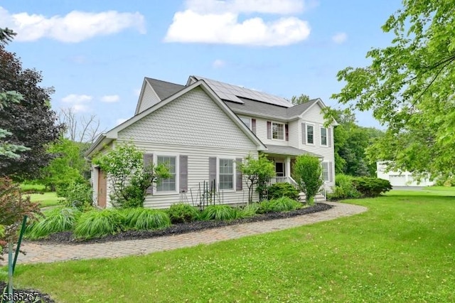 8 Dahn Dr, Sparta Twp, NJ 07871 - view of side of home with roof mounted solar panels and a yard