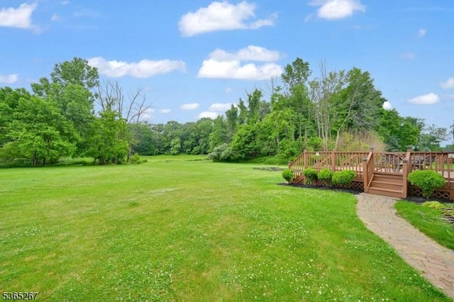 8 Dahn Dr, Sparta Twp, NJ 07871 - view of green lawn with a wooden deck
