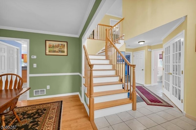 8 Dahn Dr, Sparta Twp, NJ 07871 - stairs featuring ornamental molding and french doors