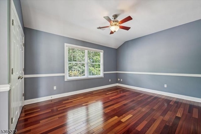 7 Sycamore Dr, Chatham Twp, NJ 07928 - empty room featuring a ceiling fan, hardwood / wood-style flooring, and vaulted ceiling