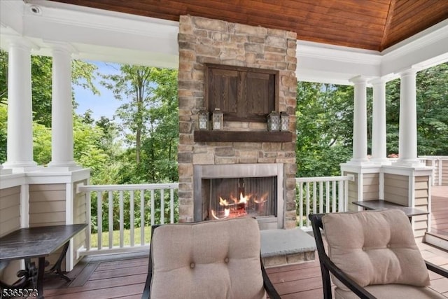 7 Sycamore Dr, Chatham Twp, NJ 07928 - deck with an outdoor stone fireplace
