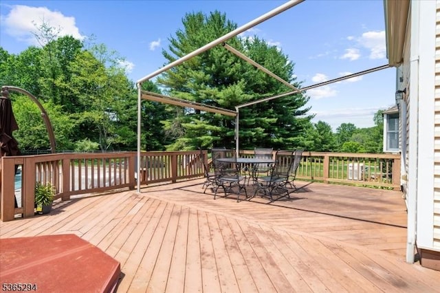 10 Duke Ct, Franklin Twp, NJ 08867 - wooden deck featuring outdoor dining area and view of wooded area