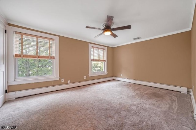 103 Cedar St, Nutley Twp, NJ 07110 - spare room with ornamental molding, a ceiling fan, and carpet