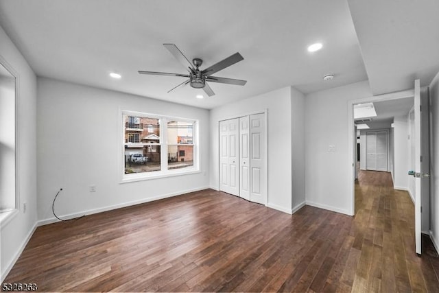 613 S 18th St, Newark City, NJ 07103 - unfurnished bedroom featuring dark wood finished floors, a closet, recessed lighting, and a ceiling fan