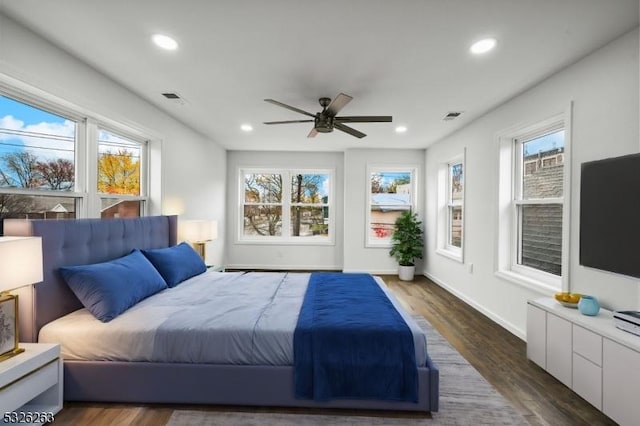 613 S 18th St, Newark City, NJ 07103 - bedroom with multiple windows, wood finished floors, recessed lighting, and ceiling fan