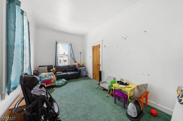 305 W Clay Ave, Roselle Park Boro, NJ 07204 - rec room with carpet flooring and crown molding