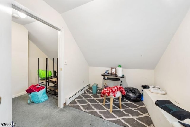 305 W Clay Ave, Roselle Park Boro, NJ 07204 - game room with a baseboard heating unit, lofted ceiling, and carpet floors