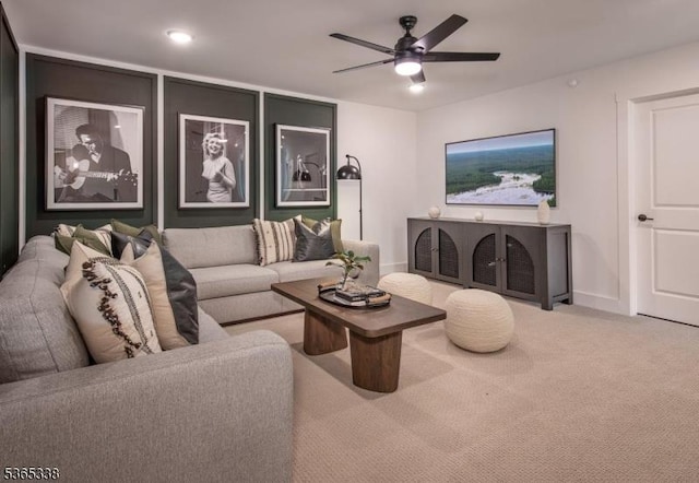 16 Whitaker Ln, Far Hills Boro, NJ 08873 - carpeted living area with ceiling fan and baseboards