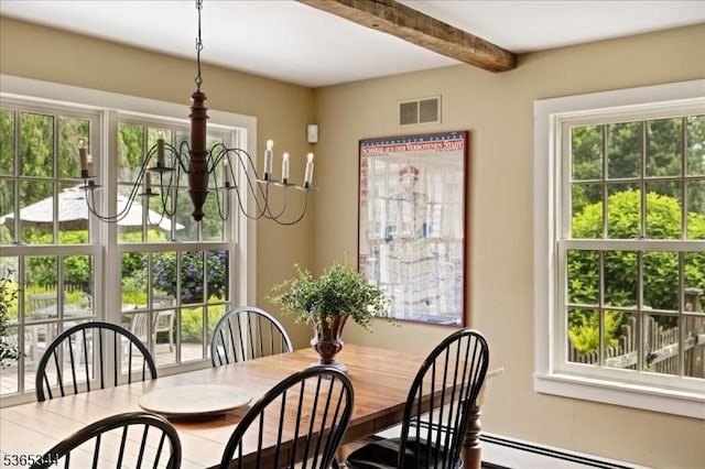 153 Lambertville Hq Rd, Delaware Twp, NJ 08559 - dining area featuring beam ceiling and a chandelier