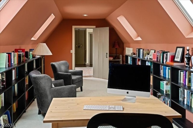 153 Lambertville Hq Rd, Delaware Twp, NJ 08559 - office area featuring a skylight, vaulted ceiling, and carpet floors