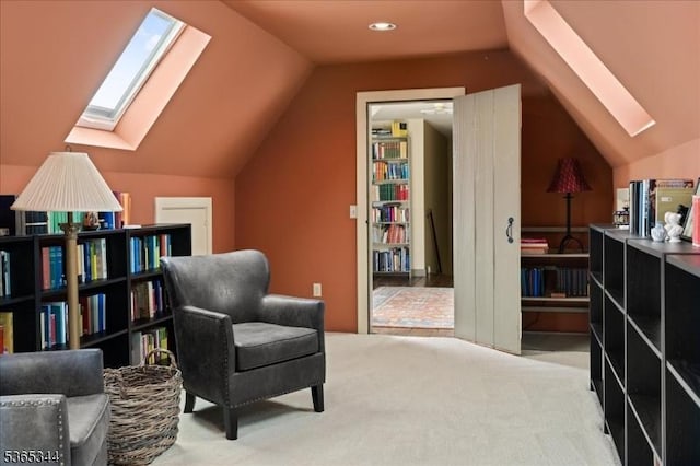 153 Lambertville Hq Rd, Delaware Twp, NJ 08559 - sitting room with a skylight, vaulted ceiling, and carpet floors