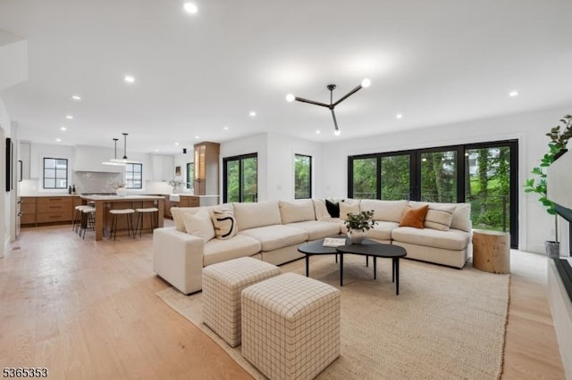 338 Old Short Hills Rd, Millburn Twp, NJ 07078 - living room featuring recessed lighting and light wood-style floors