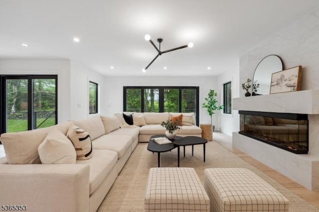 338 Old Short Hills Rd, Millburn Twp, NJ 07078 - living area with a high end fireplace and recessed lighting