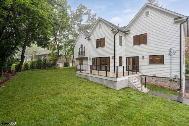 338 Old Short Hills Rd, Millburn Twp, NJ 07078 - rear view of house with a yard and a wooden deck