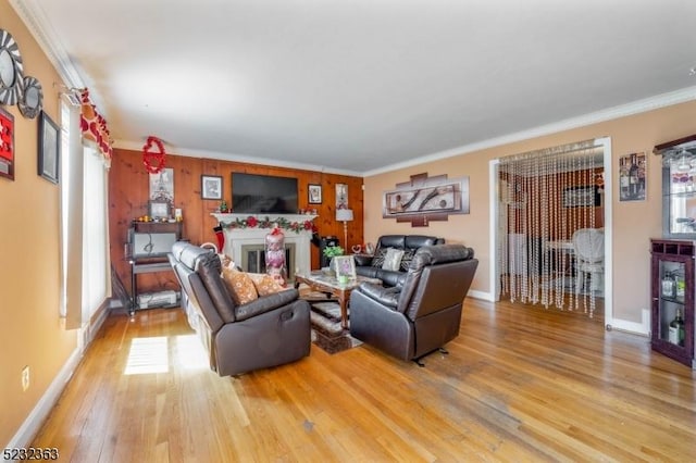 340 Hamilton St, Roselle Boro, NJ 07203 - living area with light wood-type flooring, crown molding, and a fireplace
