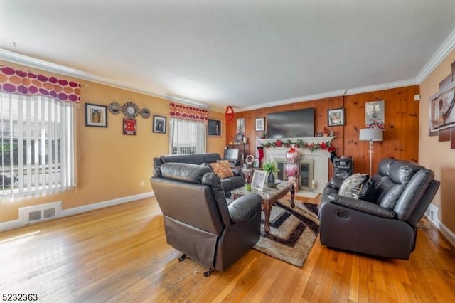 340 Hamilton St, Roselle Boro, NJ 07203 - living area with ornamental molding, a glass covered fireplace, and light wood finished floors