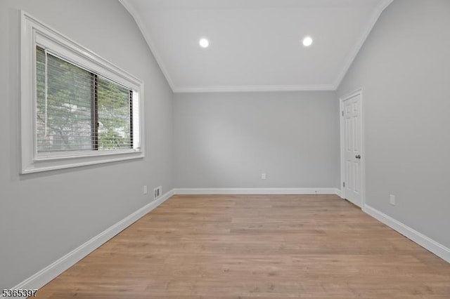 46 Overlook Dr Unit 46, Independence Twp, NJ 07840 - empty room with ornamental molding, lofted ceiling, recessed lighting, and light wood-style floors