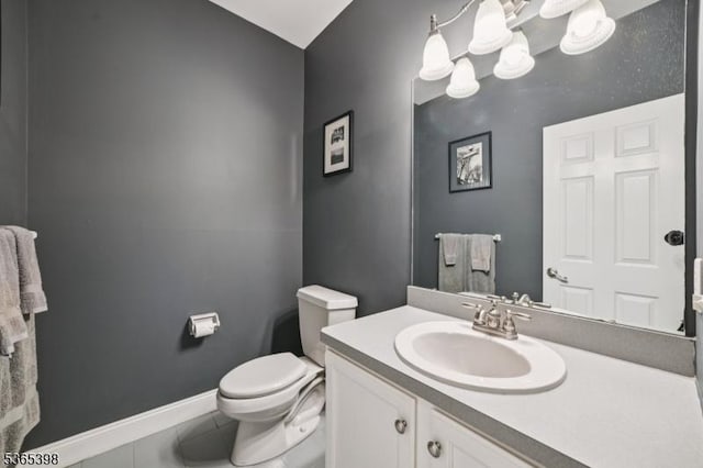 4 Knollwood Ter, Chester Twp, NJ 07930 - half bath with vanity, tile patterned flooring, and a chandelier