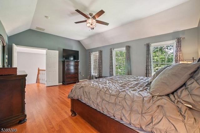 4 Knollwood Ter, Chester Twp, NJ 07930 - bedroom with vaulted ceiling, light wood-style floors, and ceiling fan