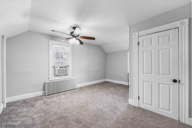 699 Riverview Dr, Totowa Boro, NJ 07512 - additional living space featuring radiator heating unit, lofted ceiling, ceiling fan, carpet floors, and cooling unit