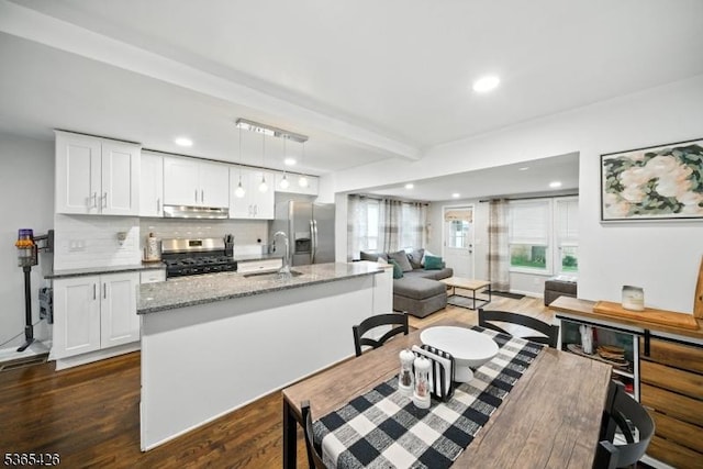 356 Raleigh Rd, Rahway City, NJ 07065 - dining area with dark wood-type flooring, recessed lighting, and beamed ceiling