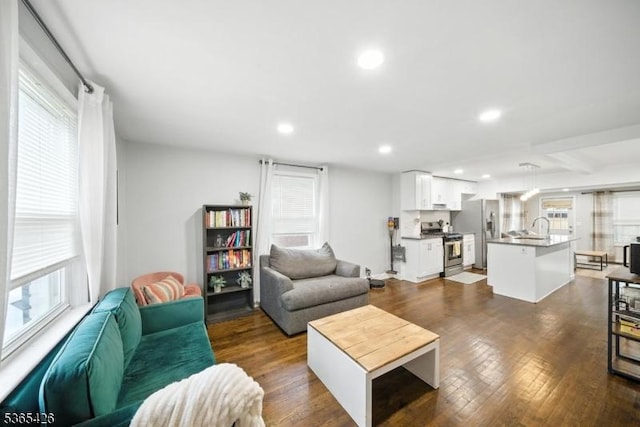 356 Raleigh Rd, Rahway City, NJ 07065 - living room featuring recessed lighting and dark wood-type flooring
