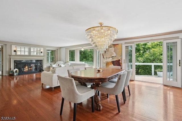 8 Hornbeam Ln, Kinnelon Boro, NJ 07405 - dining space featuring plenty of natural light, wood finished floors, a premium fireplace, and a chandelier