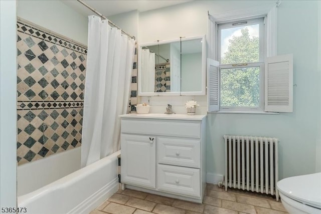 162 N Maple Ave, Bernards Twp, NJ 07920 - bathroom with radiator, vanity, and shower / tub combo with curtain