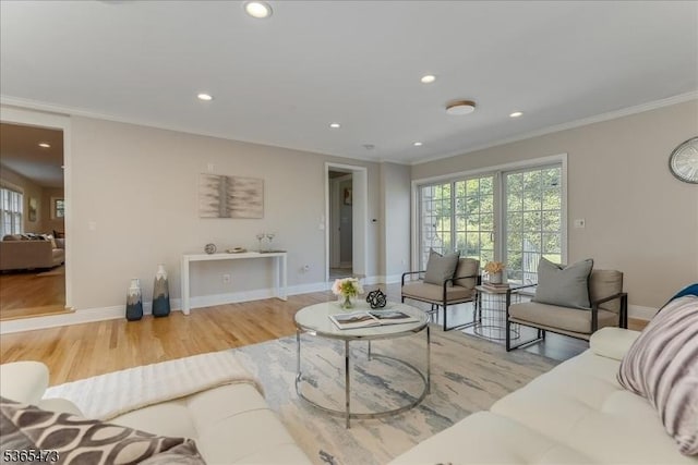 162 N Maple Ave, Bernards Twp, NJ 07920 - living area featuring ornamental molding, plenty of natural light, recessed lighting, and wood finished floors
