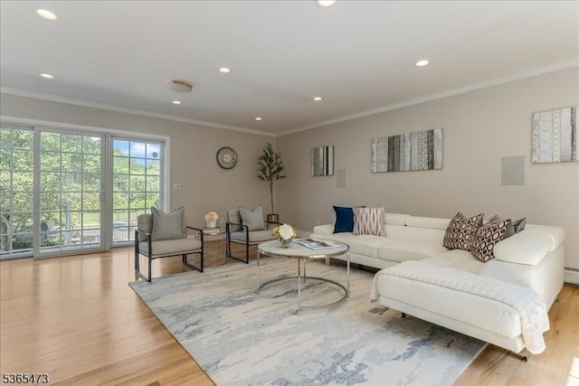 162 N Maple Ave, Bernards Twp, NJ 07920 - living area featuring light wood-type flooring, recessed lighting, and ornamental molding