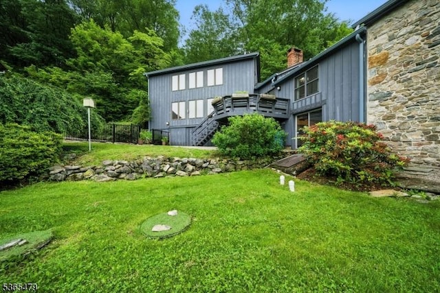 182 Musconetcong River Rd, Lebanon Twp, NJ 07882 - view of yard featuring stairs and a wooden deck